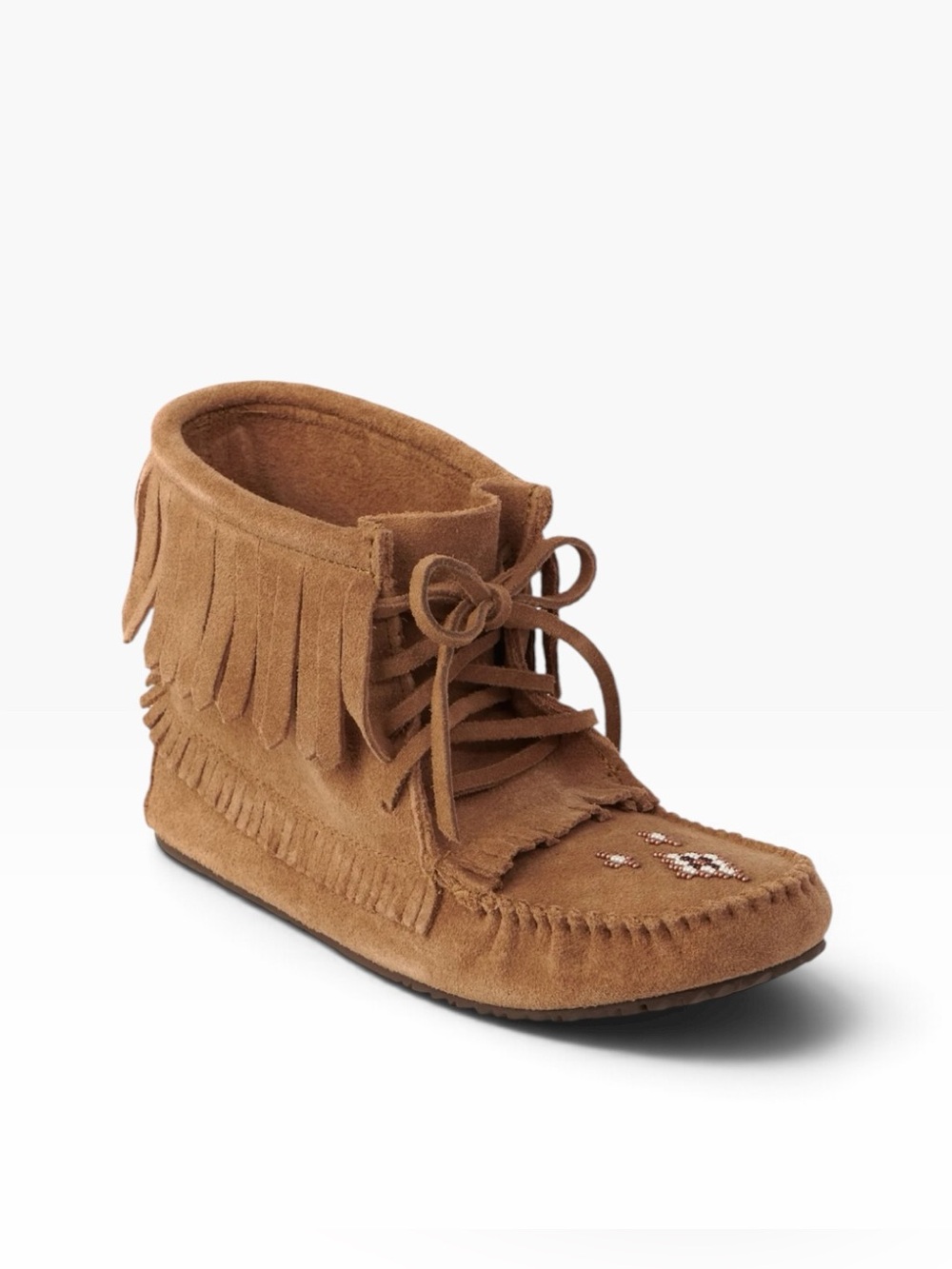 Manitobah Mukluks leather tan beaded slip on ankle moccasin women’s 10 men’s 8